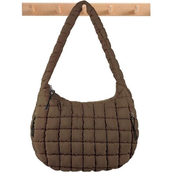 Quilted Puffer Tote Bag Brown - Picture 1 of 6